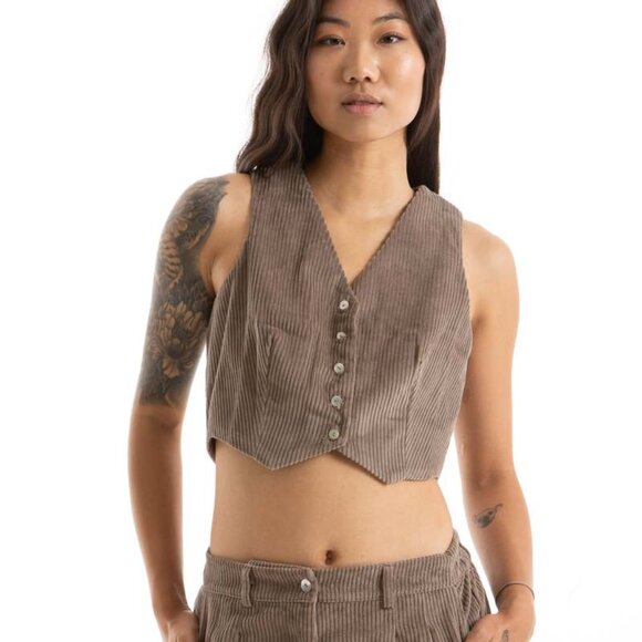 MSRP $198 DONNI. Brown Corduroy Button-Up Vest Size Small - Picture 1 of 7